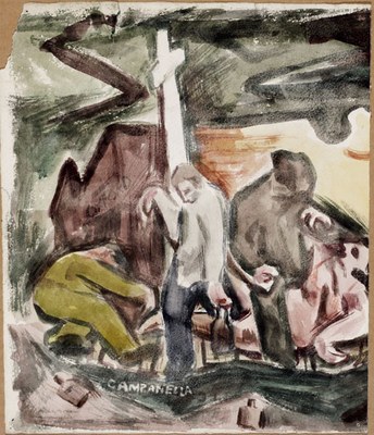 Untitled (figures with bottles and a cross)